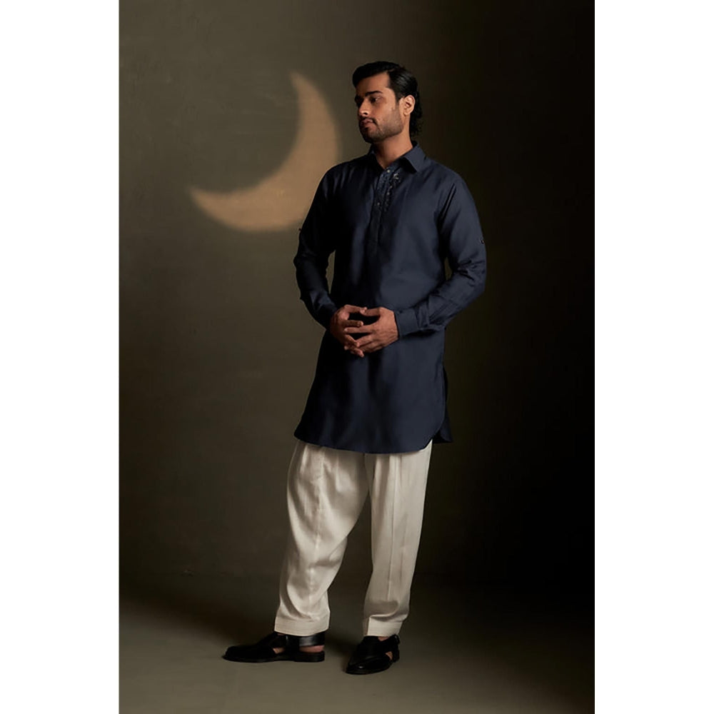 Charkhee Blue Dusk Pathani Kurta with Pyjama and Jacket