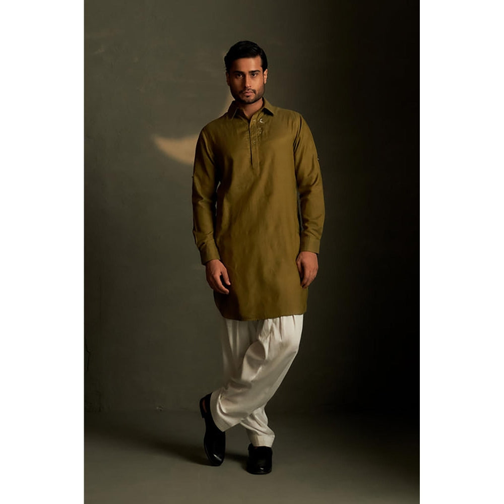 Charkhee Olive Dusk Pathani Kurta with Pant
