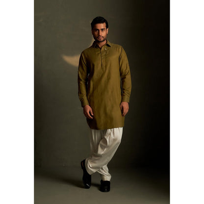 Charkhee Olive Dusk Pathani Kurta with Pant