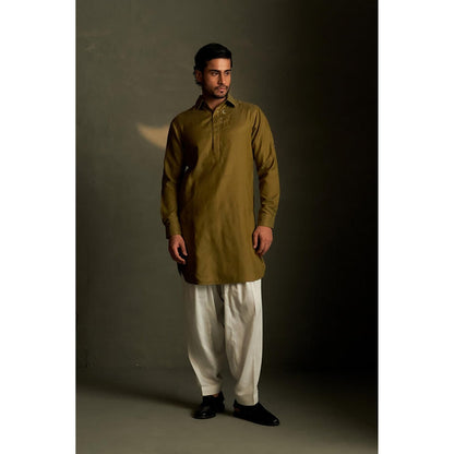 Charkhee Olive Dusk Pathani Kurta with Pant