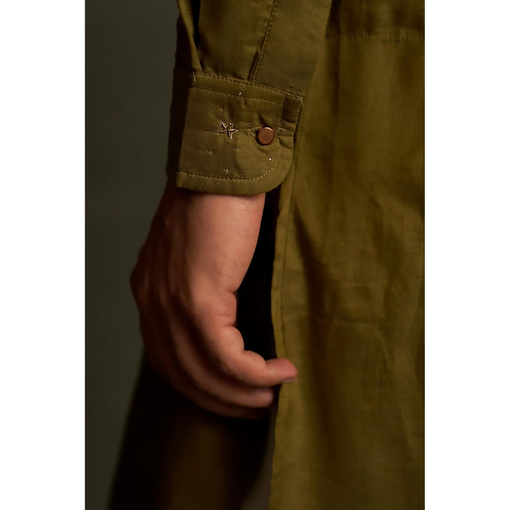 Charkhee Olive Dusk Pathani Kurta with Pant