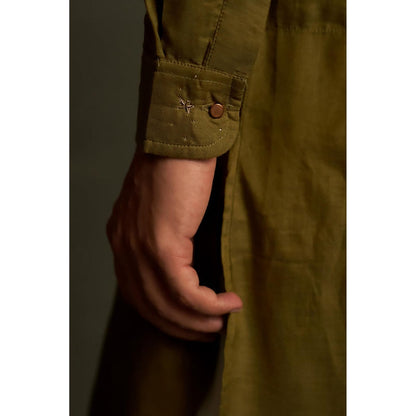 Charkhee Olive Dusk Pathani Kurta with Pant