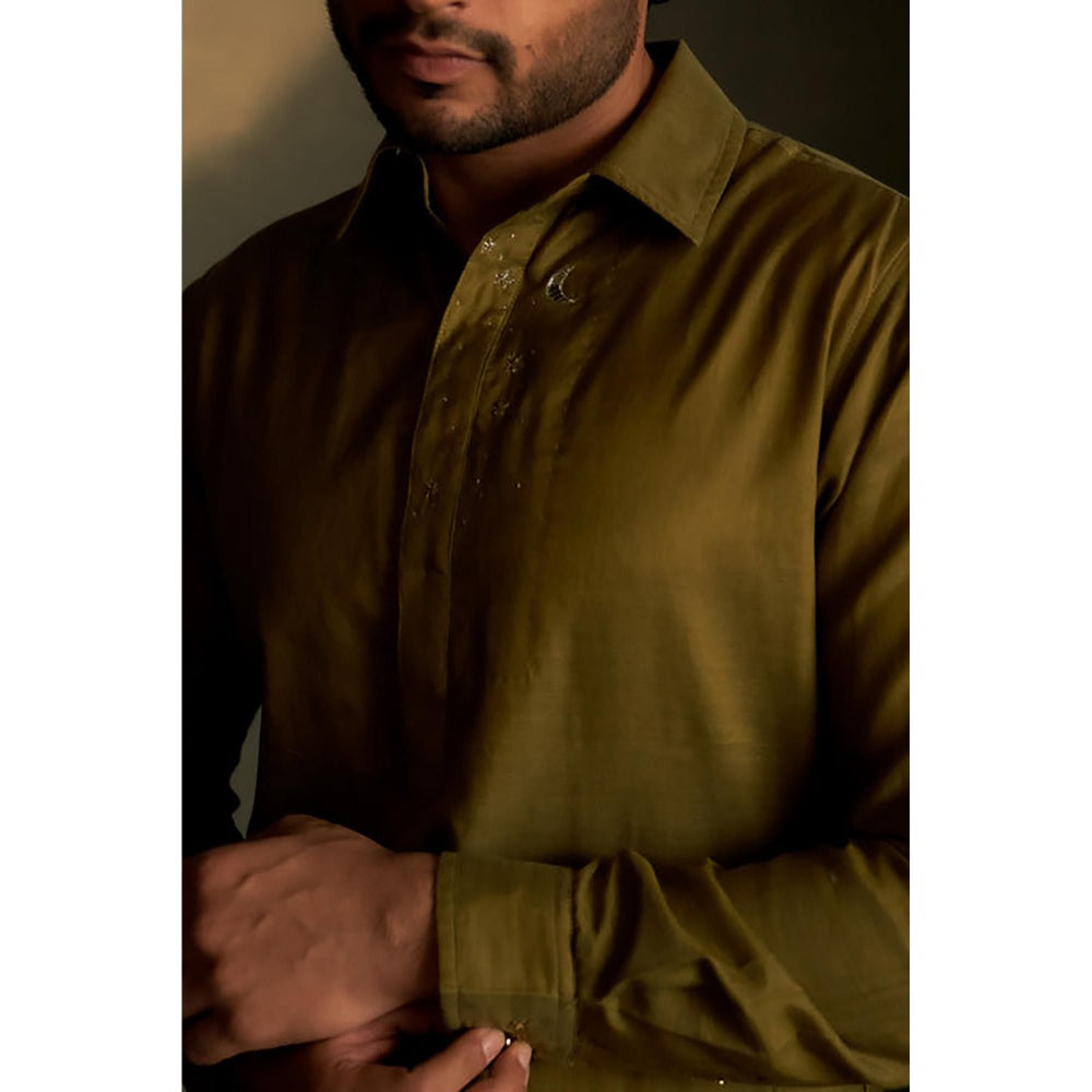 Charkhee Olive Dusk Pathani Kurta with Pant