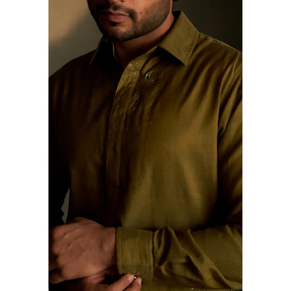 Charkhee Olive Dusk Pathani Kurta with Pant