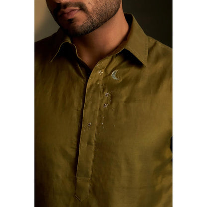 Charkhee Olive Dusk Pathani Kurta with Pant