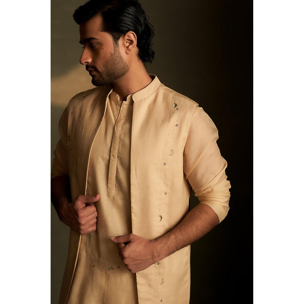 Charkhee Golden Beige Long Kurta with Pyjama and Jacket