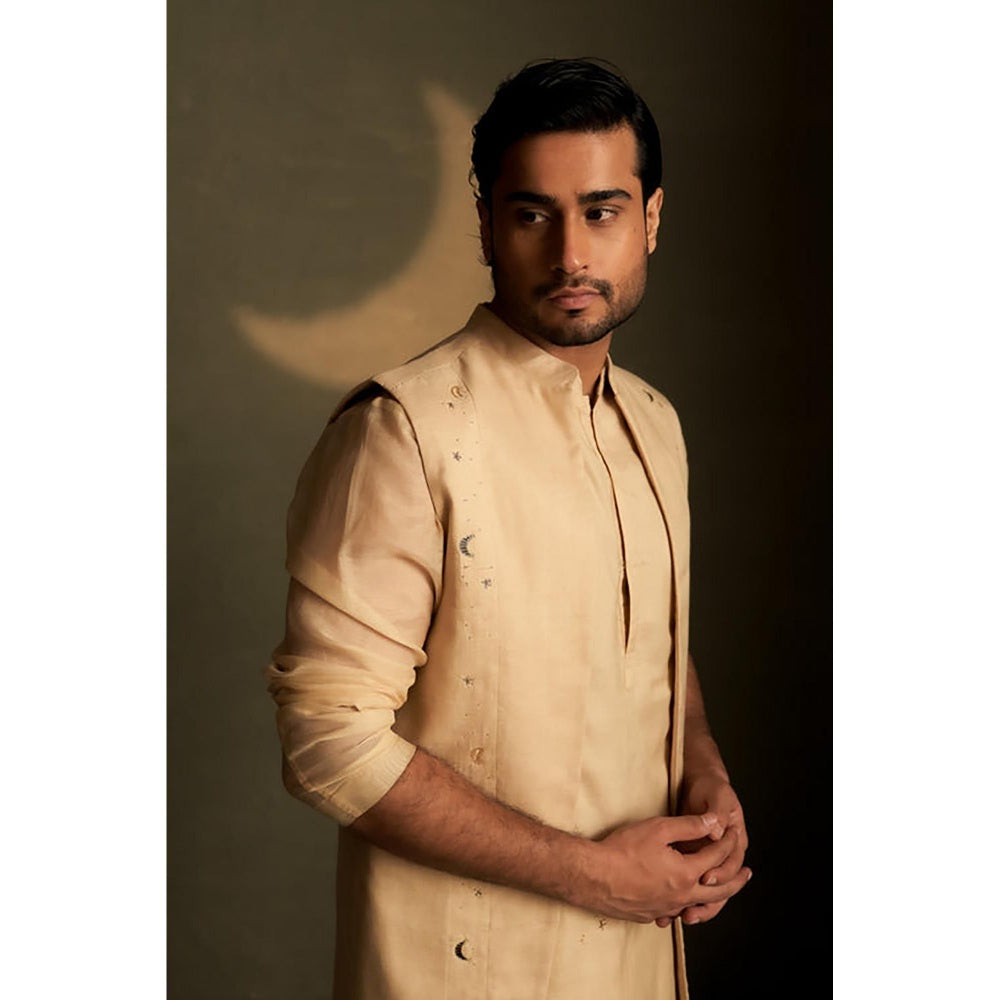 Charkhee Golden Beige Long Kurta with Pyjama and Jacket