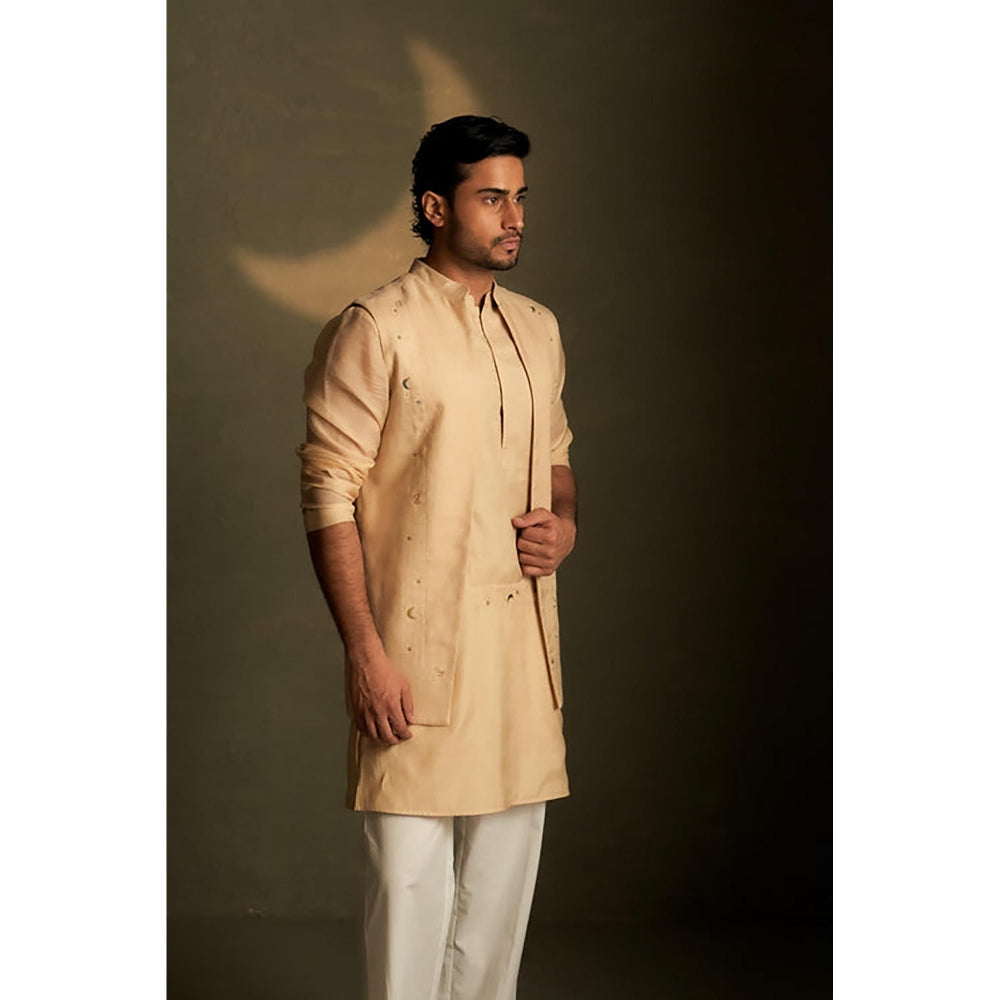 Charkhee Golden Beige Long Kurta with Pyjama and Jacket