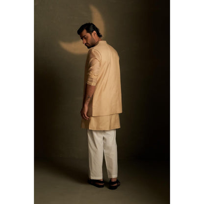 Charkhee Golden Beige Long Kurta with Pyjama and Jacket
