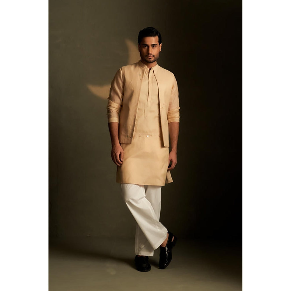 Charkhee Beige Long Kurta with Pyjama and Jacket