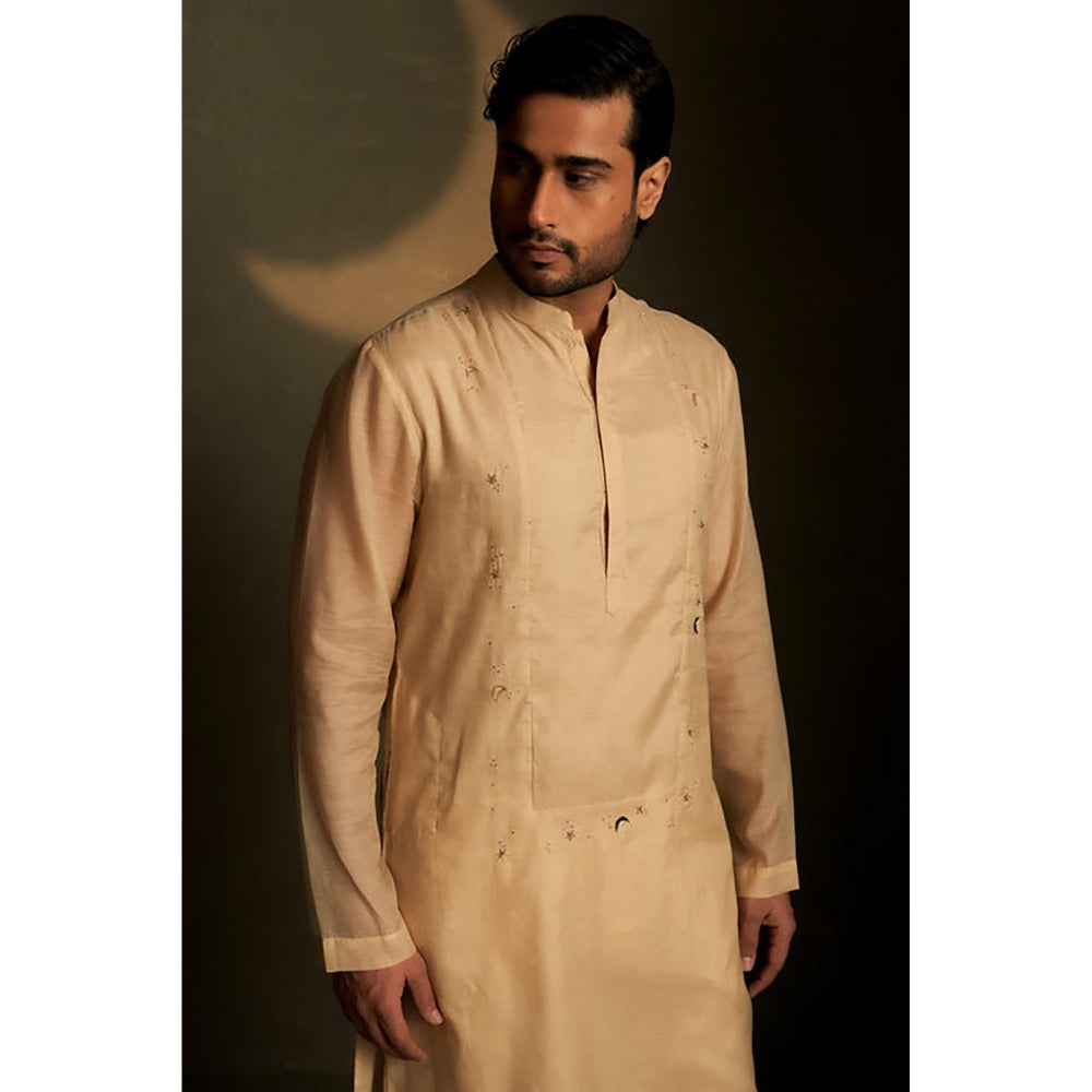 Charkhee Beige Long Kurta with Pyjama and Jacket