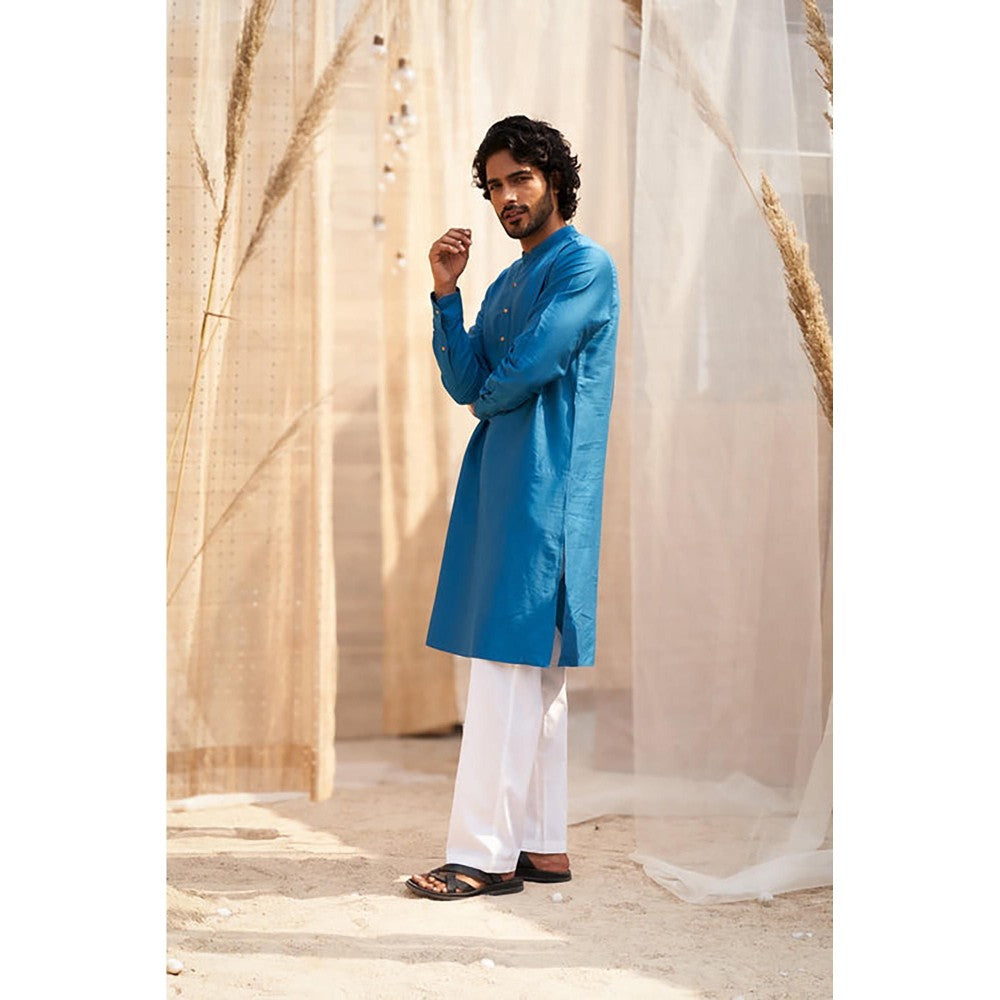 Charkhee Ocean Blue Kurta with Pant and Jacket
