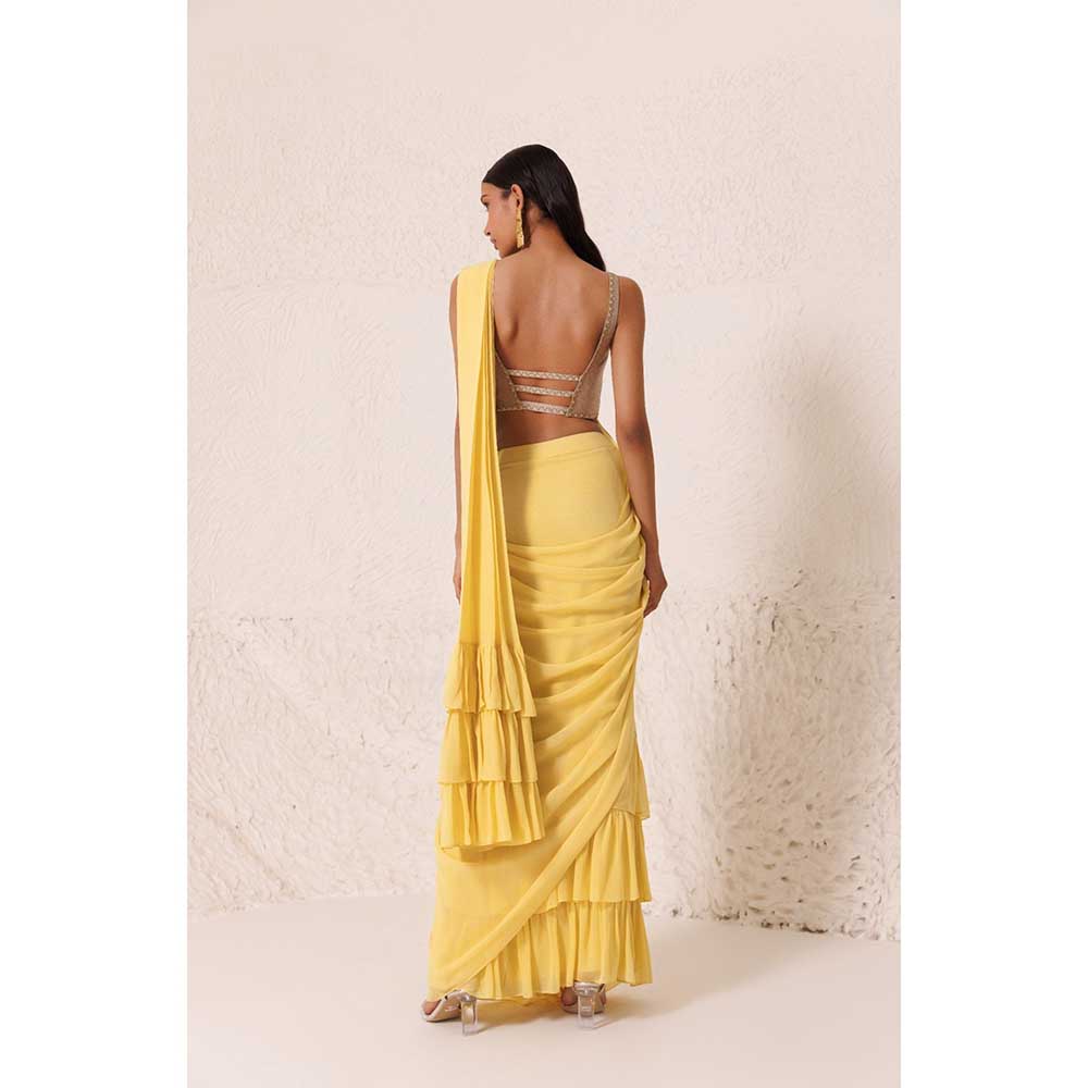 CHHAYA MEHROTRA Yellow Saree with Stitched Blouse