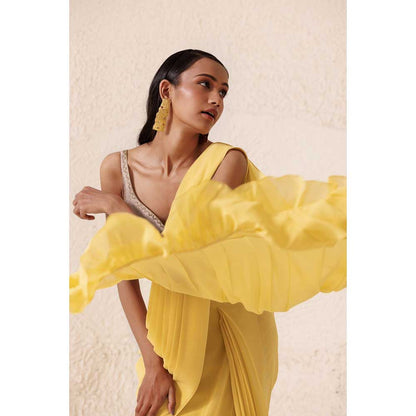 CHHAYA MEHROTRA Yellow Saree with Stitched Blouse