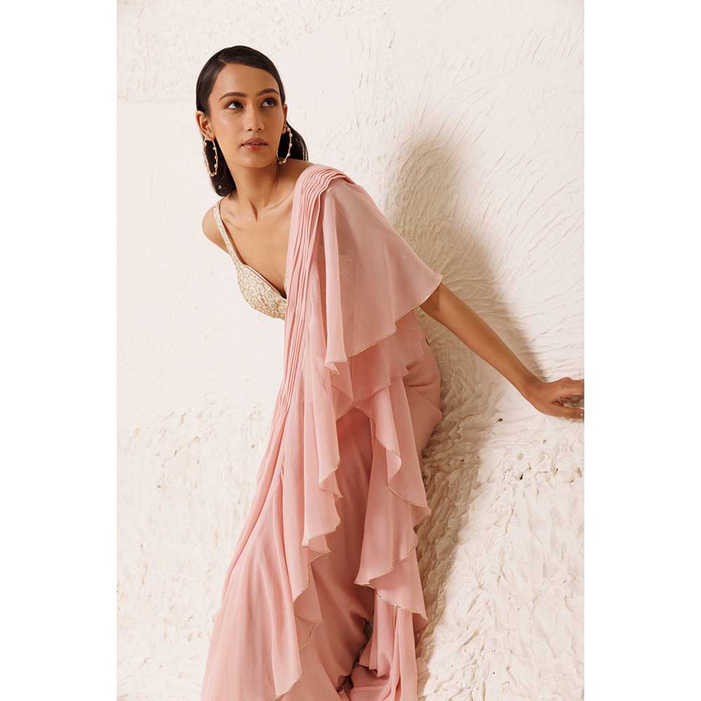 CHHAYA MEHROTRA Pink Roseate Saree with Stitched Blouse