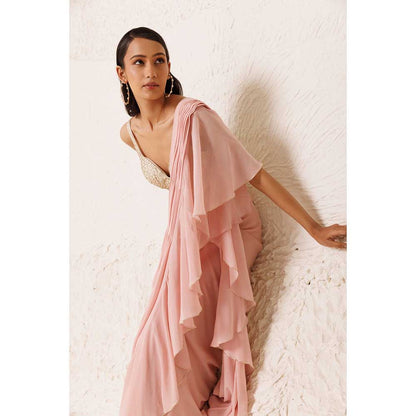 CHHAYA MEHROTRA Pink Roseate Saree with Stitched Blouse