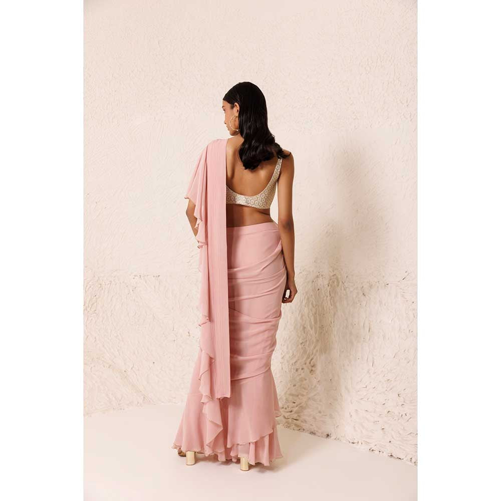 CHHAYA MEHROTRA Pink Roseate Saree with Stitched Blouse