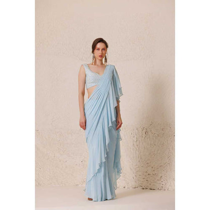 CHHAYA MEHROTRA Blue Emyrean Saree with Stitched Blouse