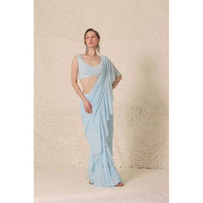CHHAYA MEHROTRA Blue Emyrean Saree with Stitched Blouse