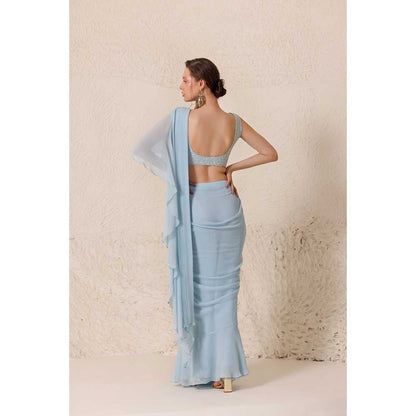 CHHAYA MEHROTRA Blue Emyrean Saree with Stitched Blouse