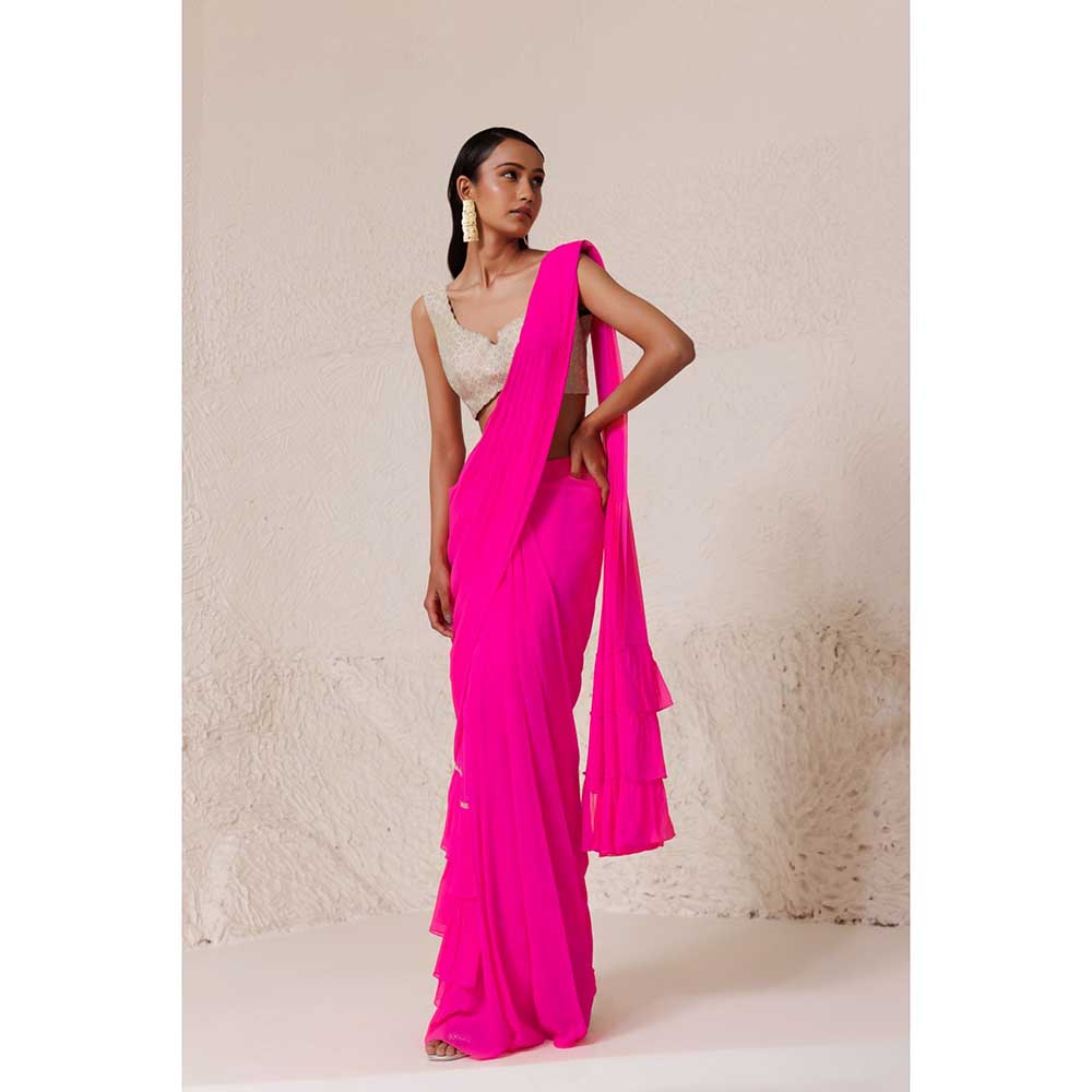 CHHAYA MEHROTRA Pink Cerise Saree with Stitched Blouse
