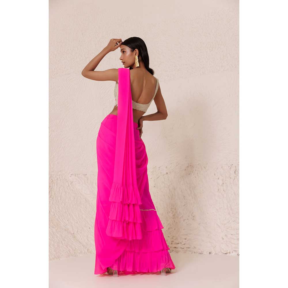 CHHAYA MEHROTRA Pink Cerise Saree with Stitched Blouse