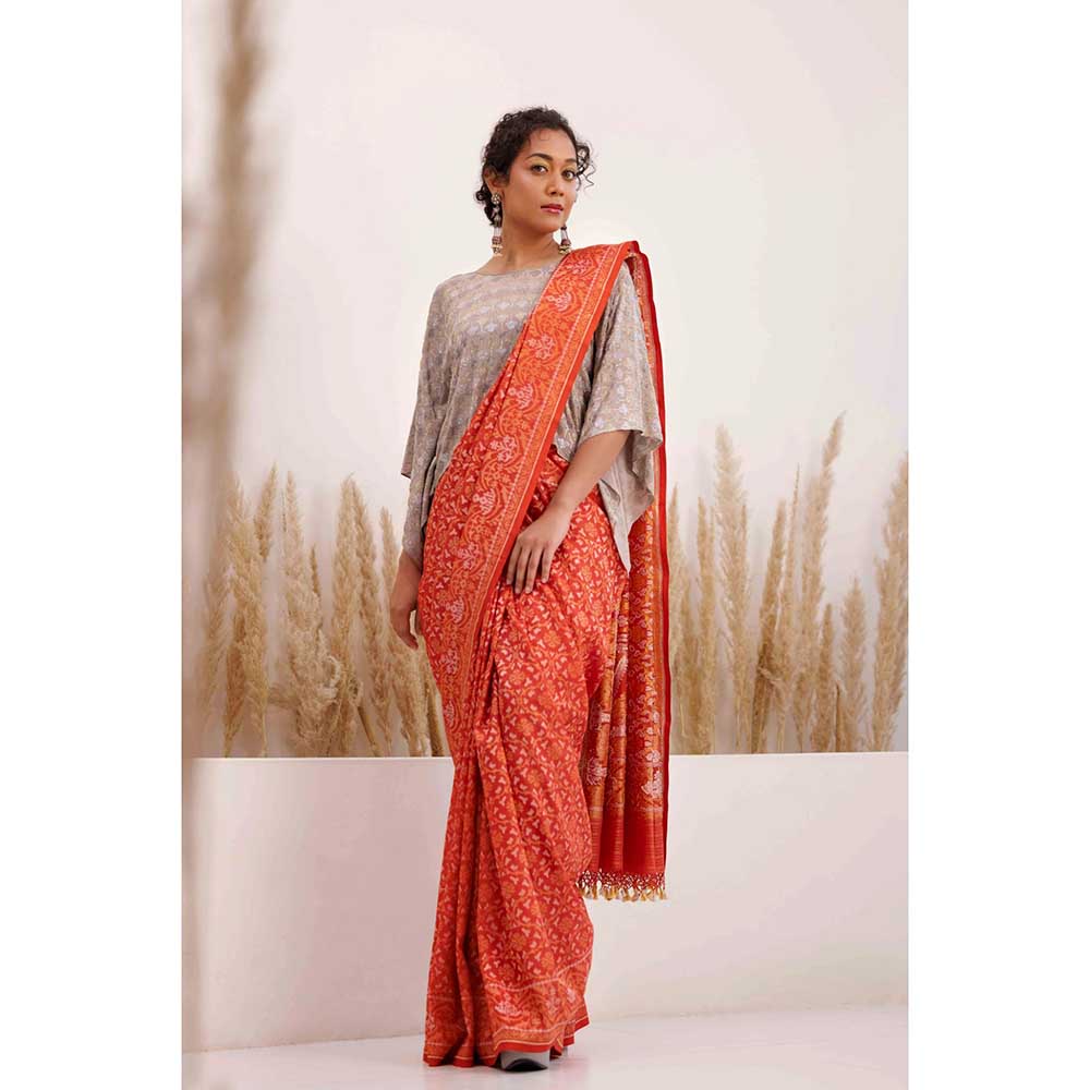 CHHAYA MEHROTRA Orange Aarohi Saree with Stitched Blouse