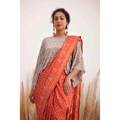 CHHAYA MEHROTRA Orange Aarohi Saree with Stitched Blouse
