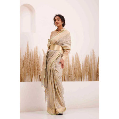 CHHAYA MEHROTRA Grey Chandra Saree with Stitched Blouse