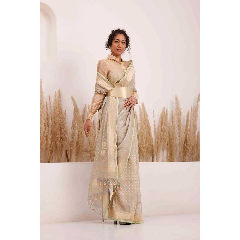 CHHAYA MEHROTRA Grey Chandra Saree with Stitched Blouse