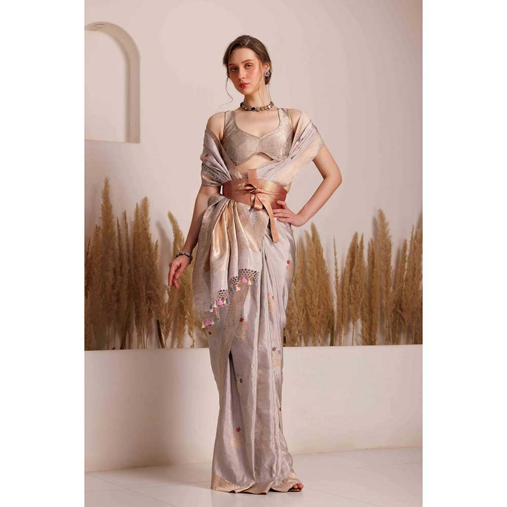 CHHAYA MEHROTRA Grey Mudra Saree with Stitched Blouse