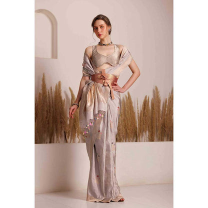 CHHAYA MEHROTRA Grey Mudra Saree with Stitched Blouse