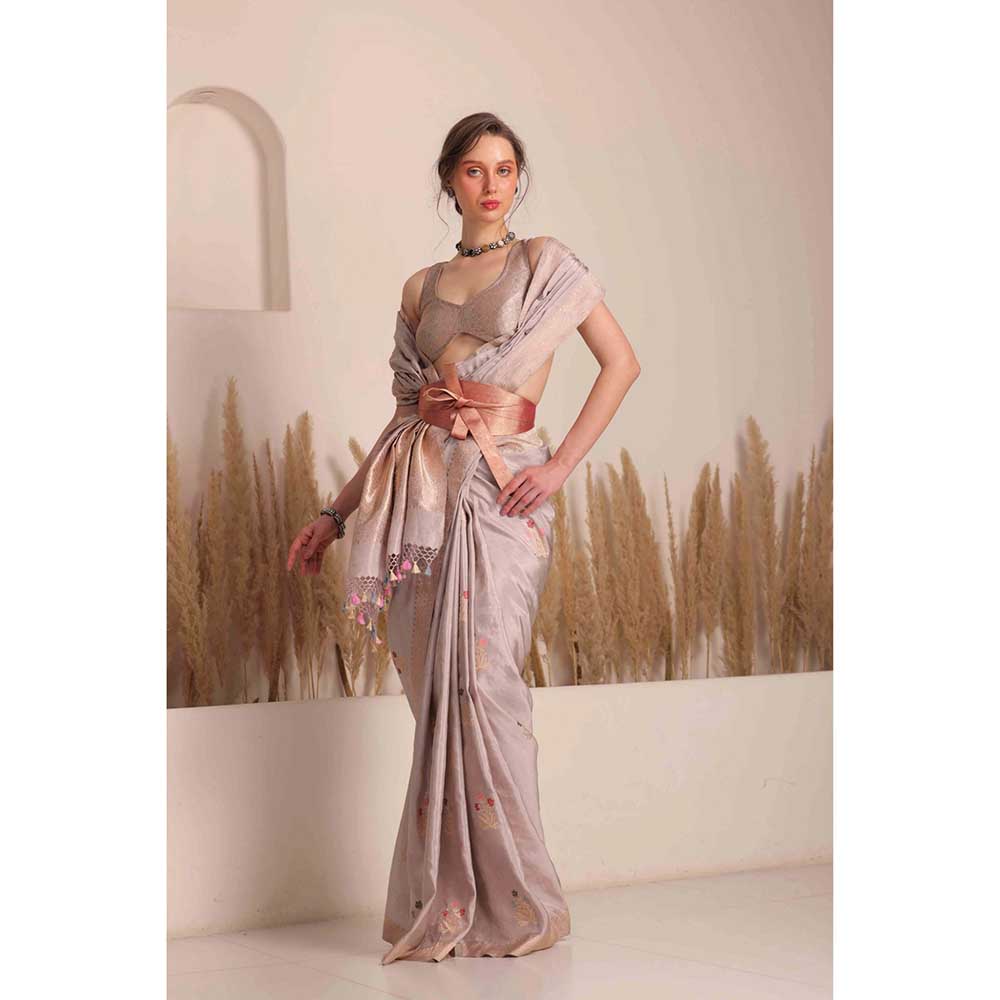 CHHAYA MEHROTRA Grey Mudra Saree with Stitched Blouse