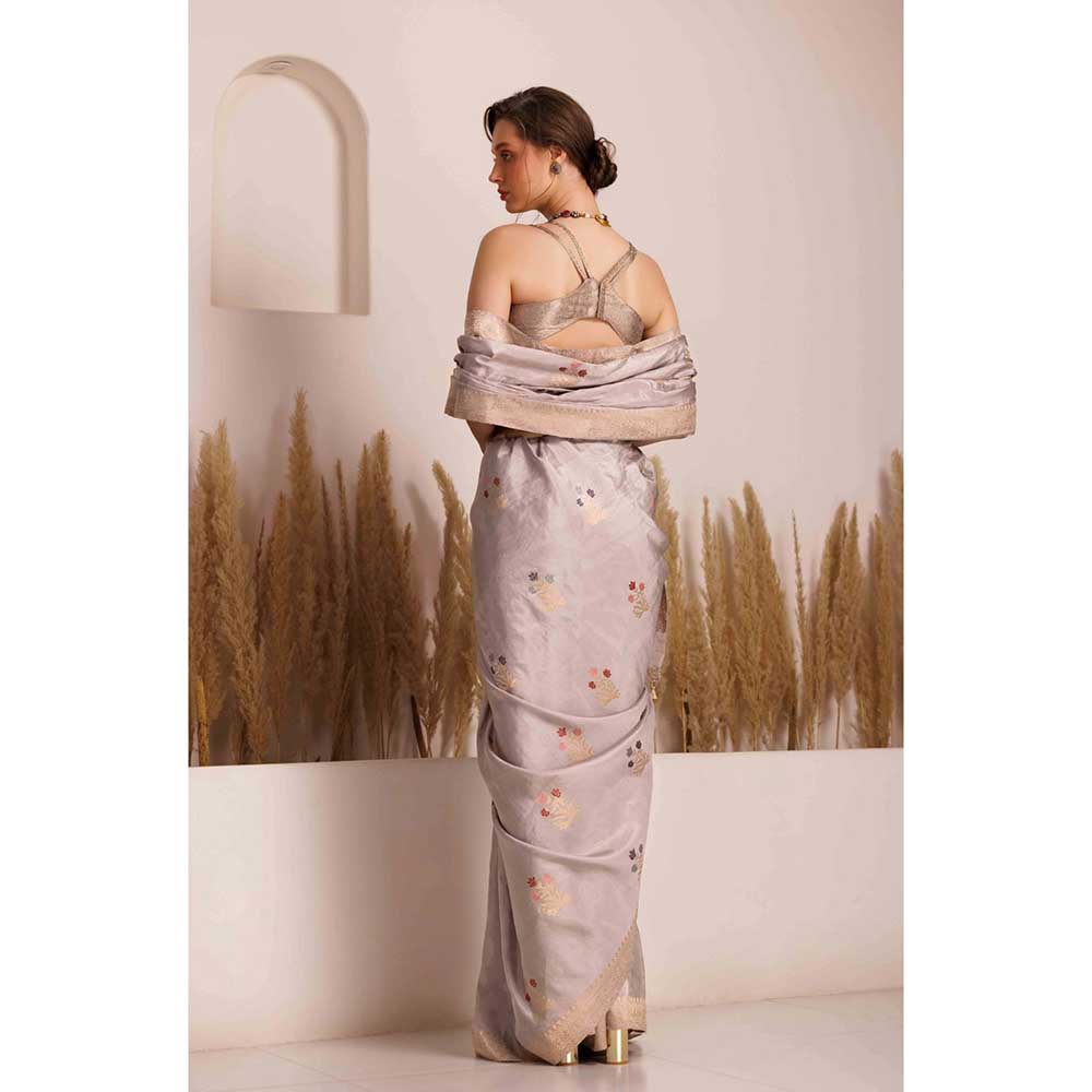 CHHAYA MEHROTRA Grey Mudra Saree with Stitched Blouse