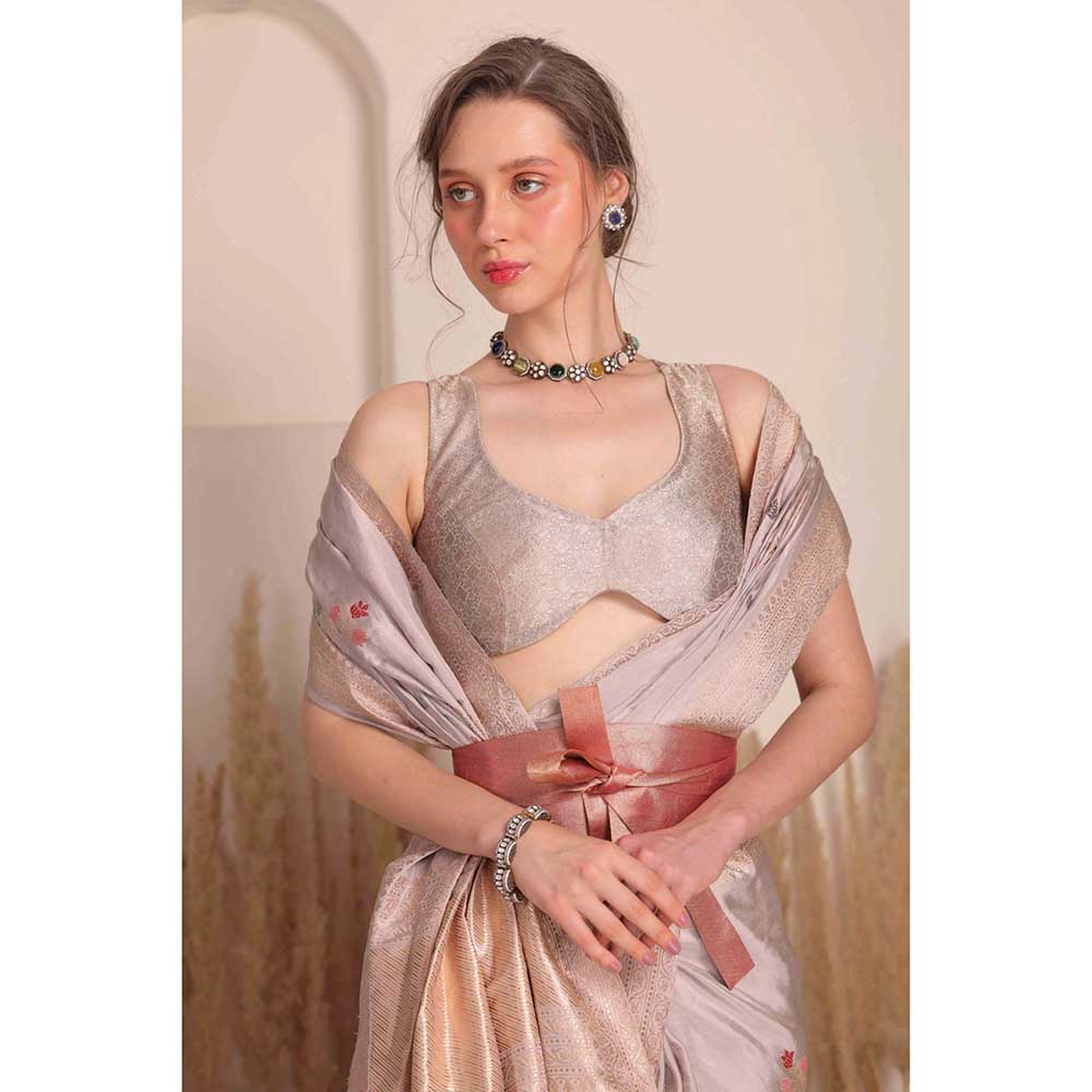 CHHAYA MEHROTRA Grey Mudra Saree with Stitched Blouse