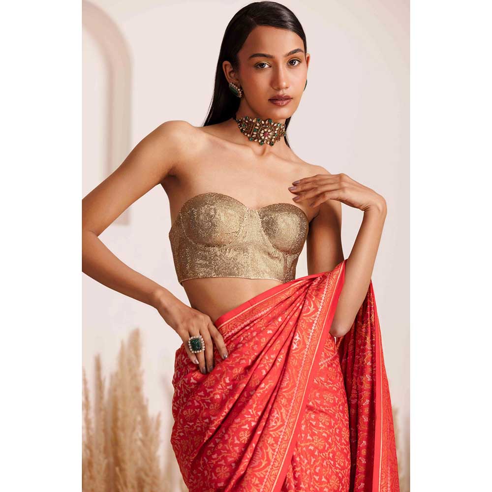 CHHAYA MEHROTRA Red Ishwari Saree with Stitched Blouse