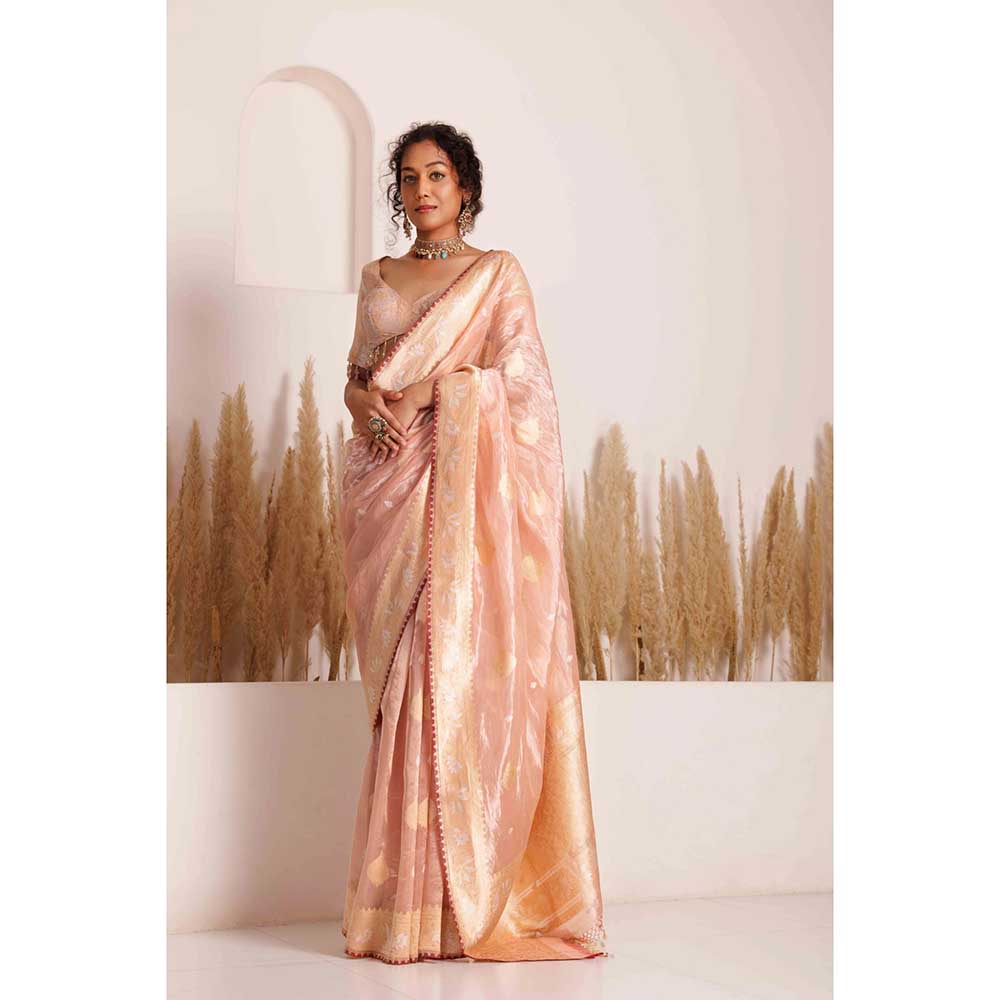 CHHAYA MEHROTRA Pink Aagam Saree with Stitched Blouse