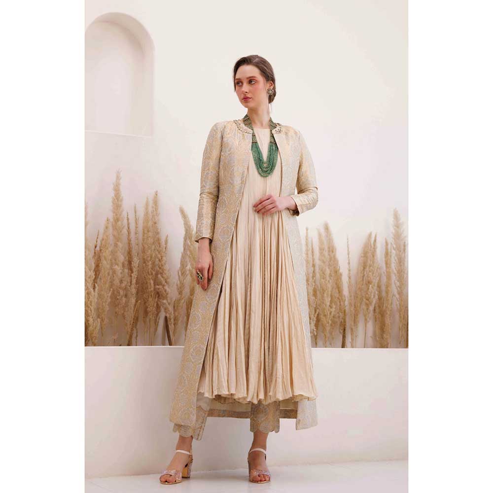 CHHAYA MEHROTRA Cream Anarkali With Churidar And Jacket (Set of 3)