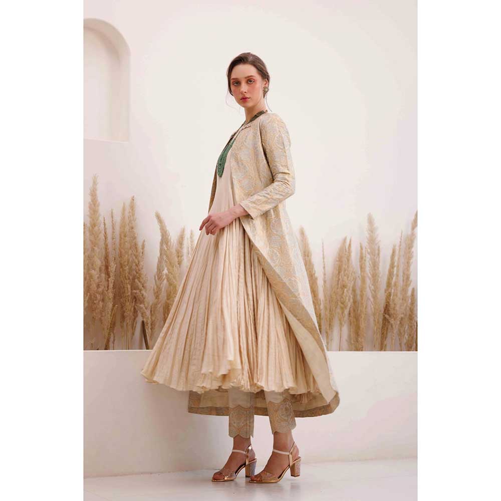 CHHAYA MEHROTRA Cream Anarkali With Churidar And Jacket (Set of 3)