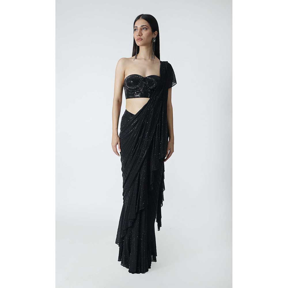 CHHAYA MEHROTRA Black Alya Pre-Draped Saree with Bustier