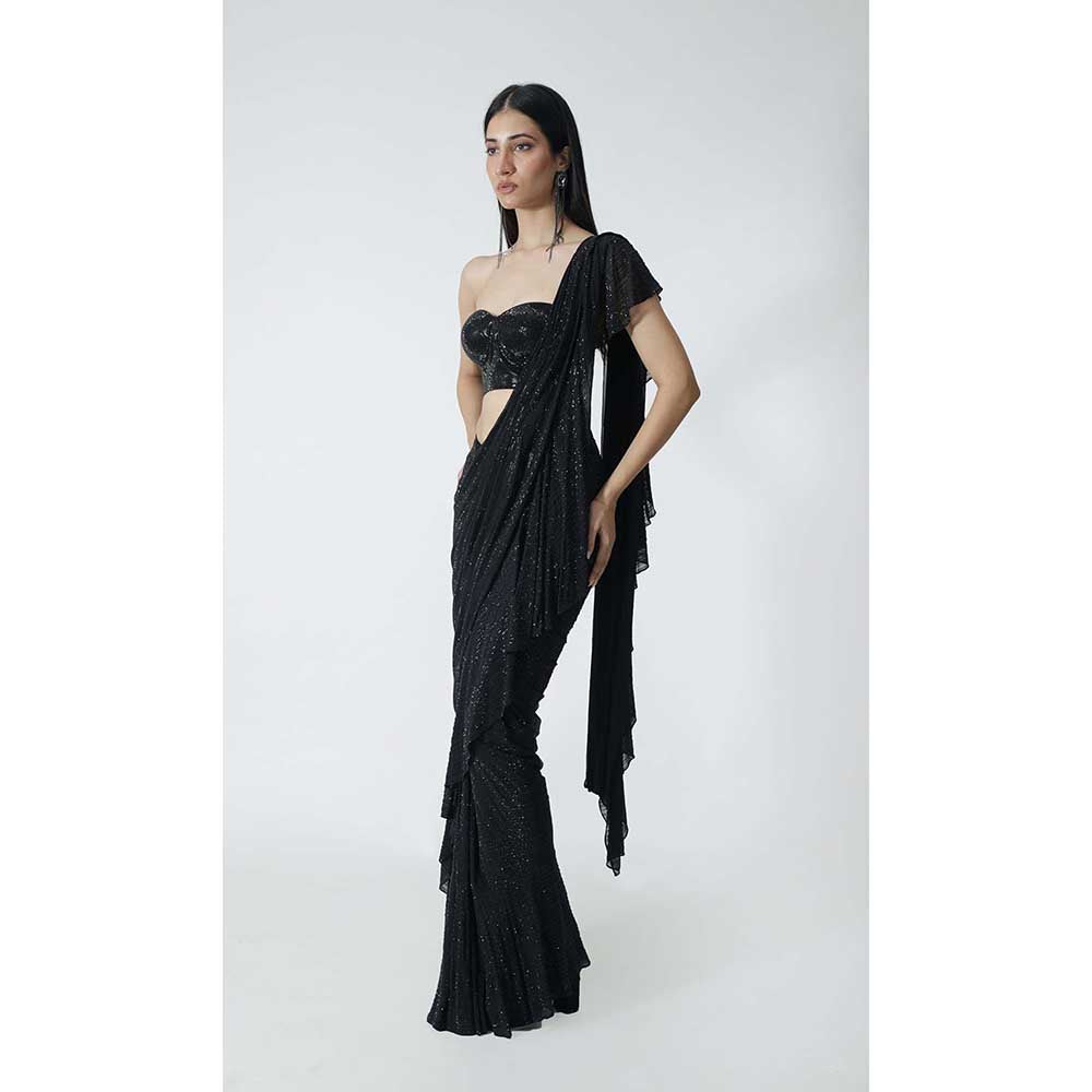 CHHAYA MEHROTRA Black Alya Pre-Draped Saree with Bustier