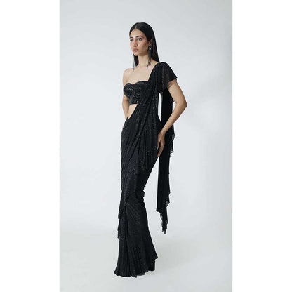 CHHAYA MEHROTRA Black Alya Pre-Draped Saree with Bustier