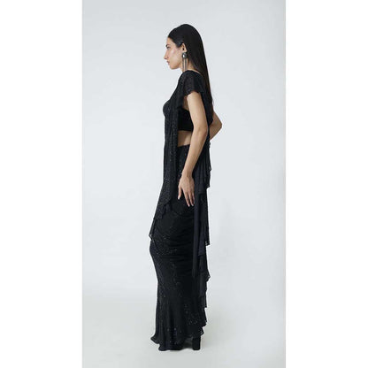 CHHAYA MEHROTRA Black Alya Pre-Draped Saree with Bustier