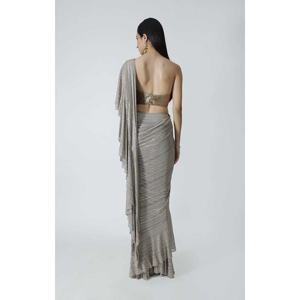 CHHAYA MEHROTRA Grey Ursa Pre-Draped Saree with Bustier