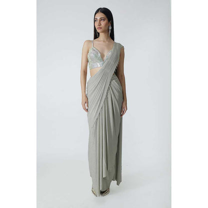 CHHAYA MEHROTRA Silver Starr Pre-Draped Saree with Bralette