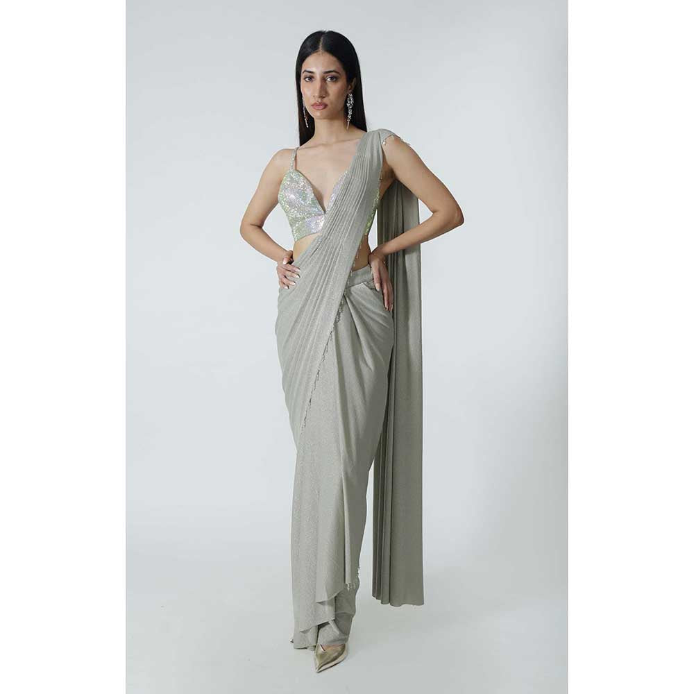 CHHAYA MEHROTRA Silver Starr Pre-Draped Saree with Bralette