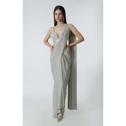 CHHAYA MEHROTRA Silver Starr Pre-Draped Saree with Bralette