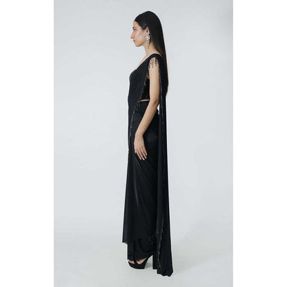 CHHAYA MEHROTRA Black Ayla Pre-Draped Saree with Stitched Blouse