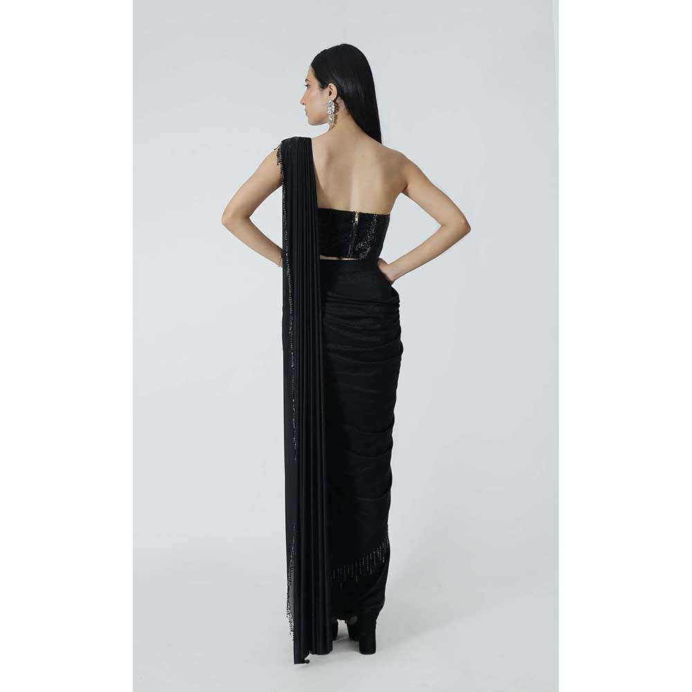 CHHAYA MEHROTRA Black Ayla Pre-Draped Saree with Stitched Blouse