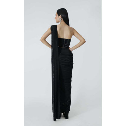 CHHAYA MEHROTRA Black Ayla Pre-Draped Saree with Stitched Blouse